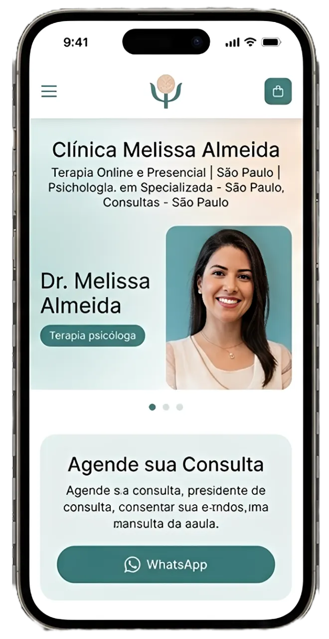 Visualização do site de psicólogo em tela de celular
