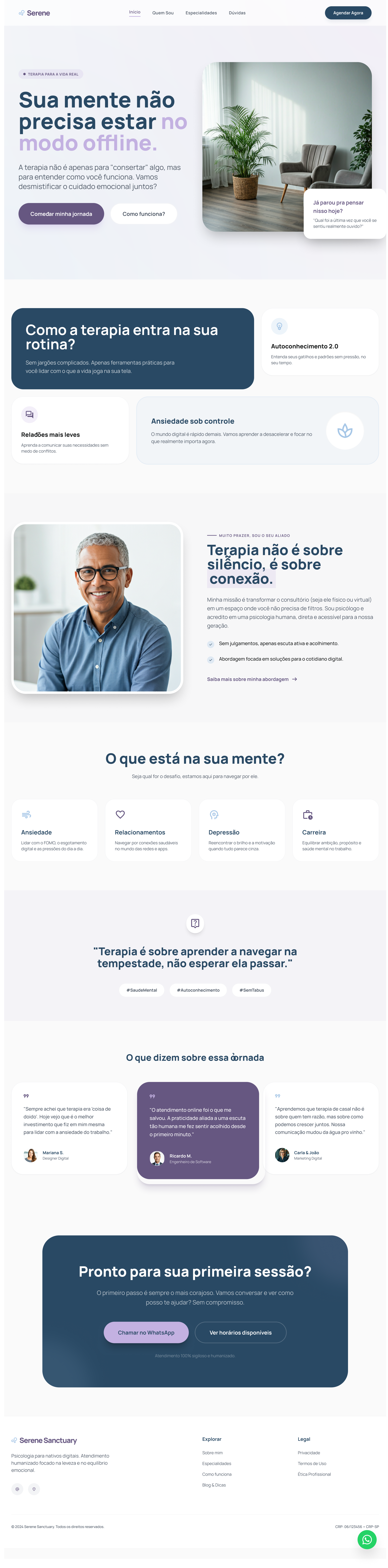 Print completo de layout de site para psicologia clínica